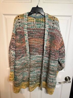 Free People Chunky Open-Front Multicolor Women's Sweater Cardigan *Flaw*